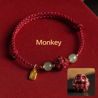 Pulsera de cuerda de la suerte con cinabrio natural y jade hetiano del zodiaco chino, tesoro oriental